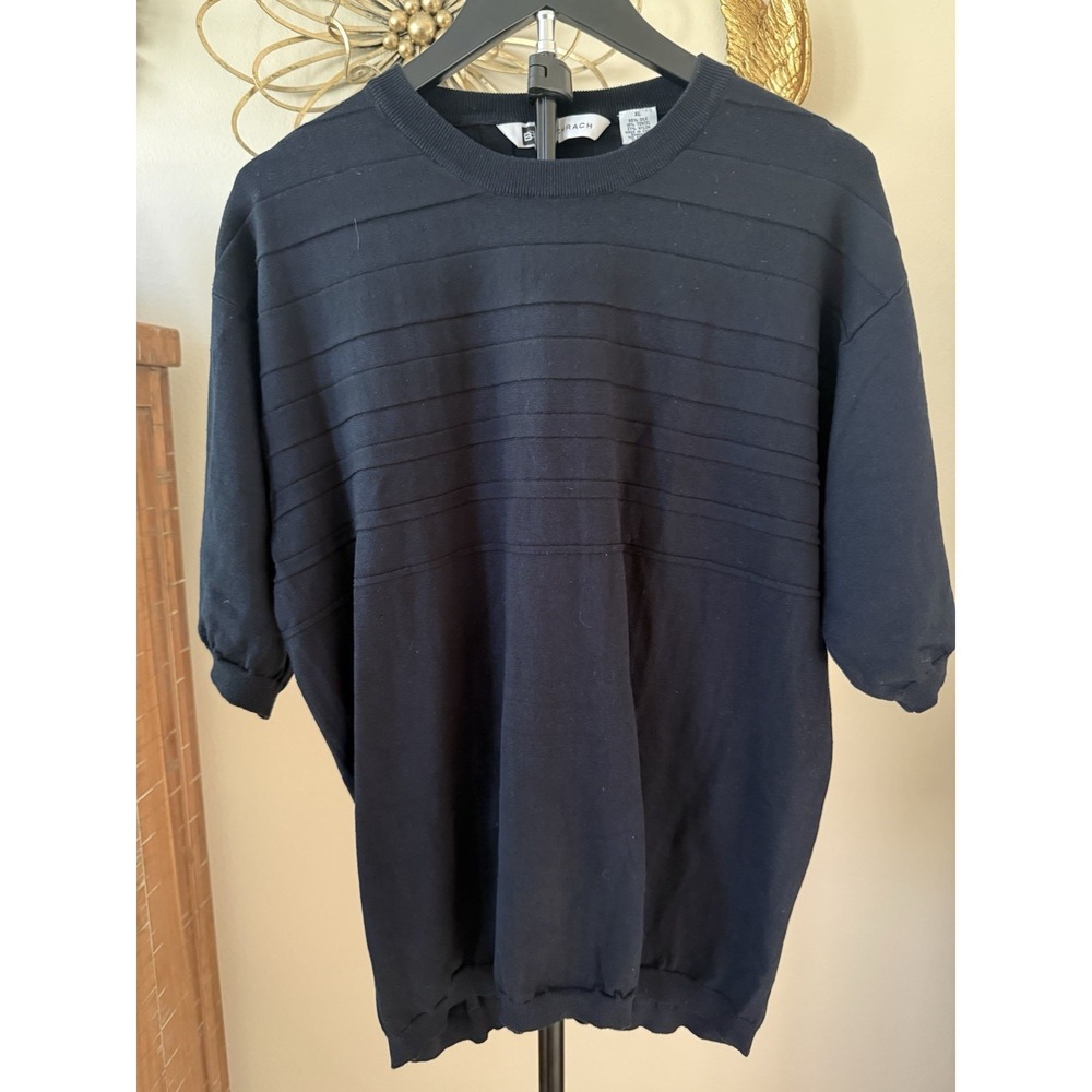 Bachrach Mens‎ XL Black Silk Blend Knit Sweater Short Sleeve Textured Luxury